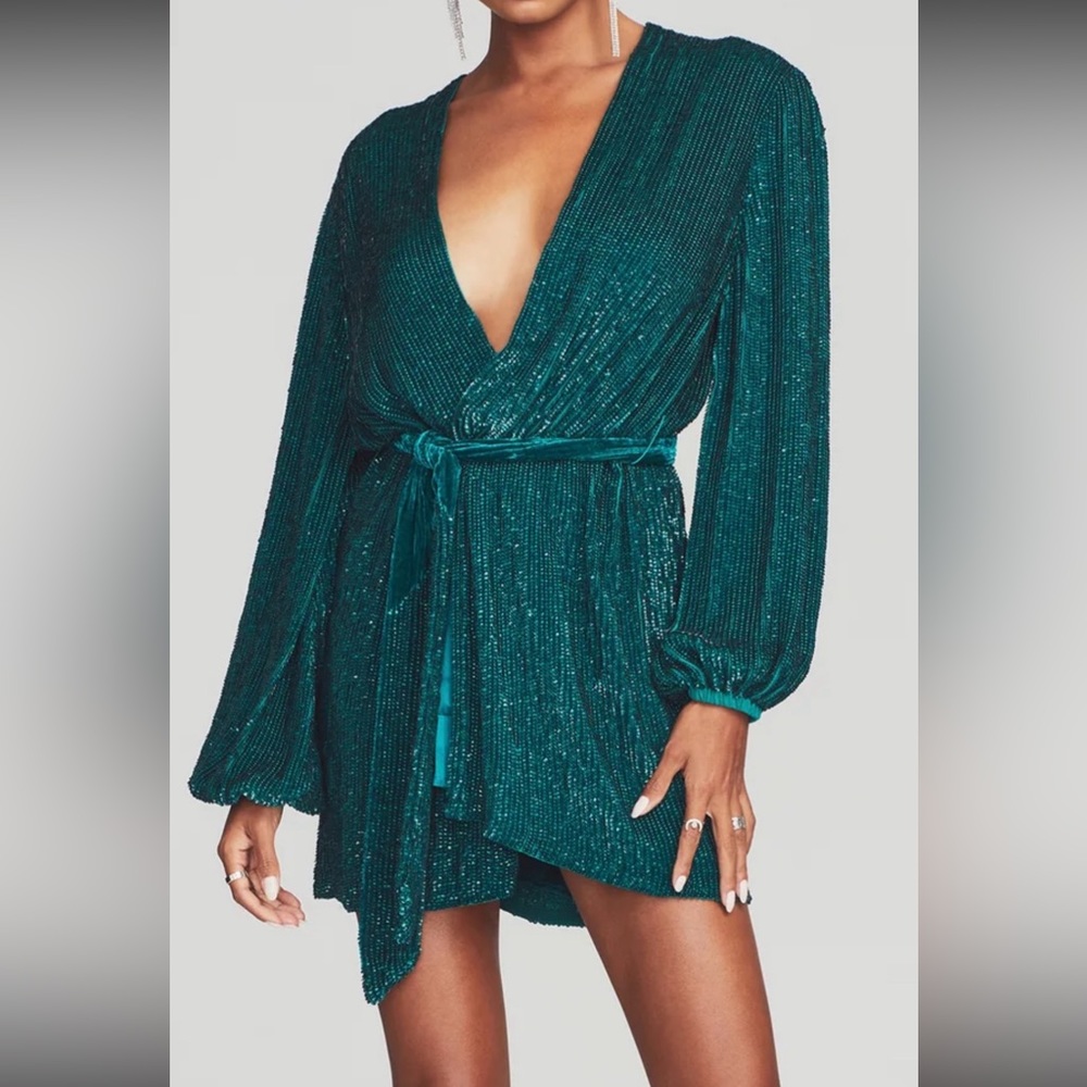 Retrofete Green Sequin Wrap Dress